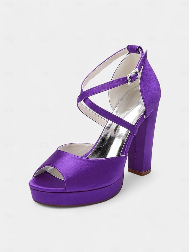 Heel and Women's Peep Platform Sandals High Toe Satin with