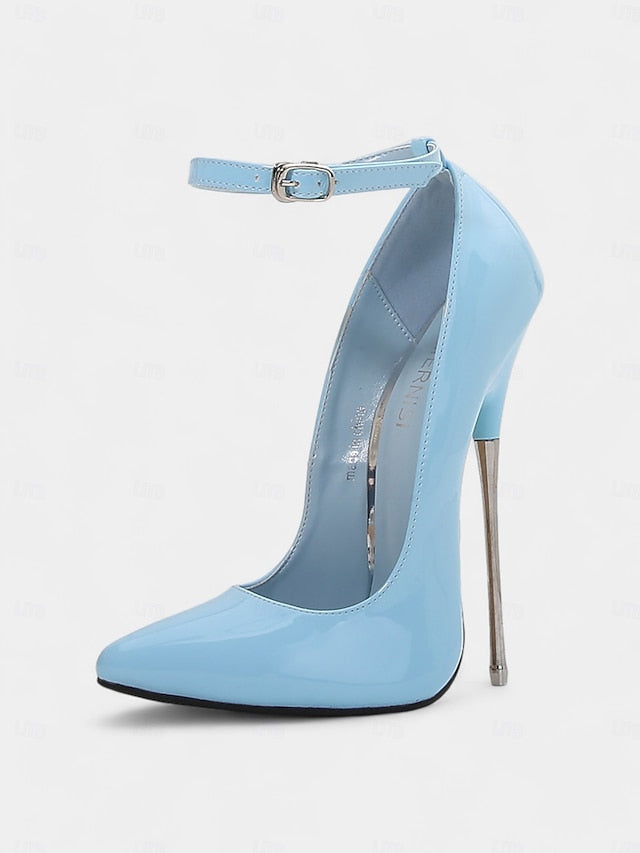 Stiletto Patent with Ankle Red Leather Strap Women's Heels