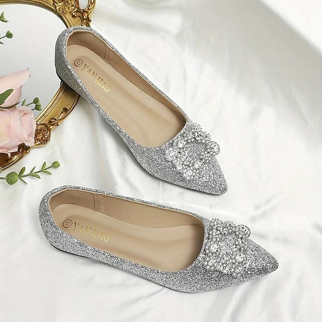 Glitter Flats Rhinestone Silver with Embellished Women's
