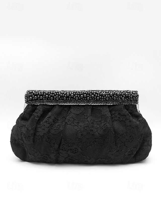 Clutch with Black Elegant Women's Beaded Evening Bag Lace