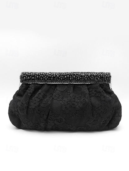 Clutch with Black Elegant Women's Beaded Evening Bag Lace