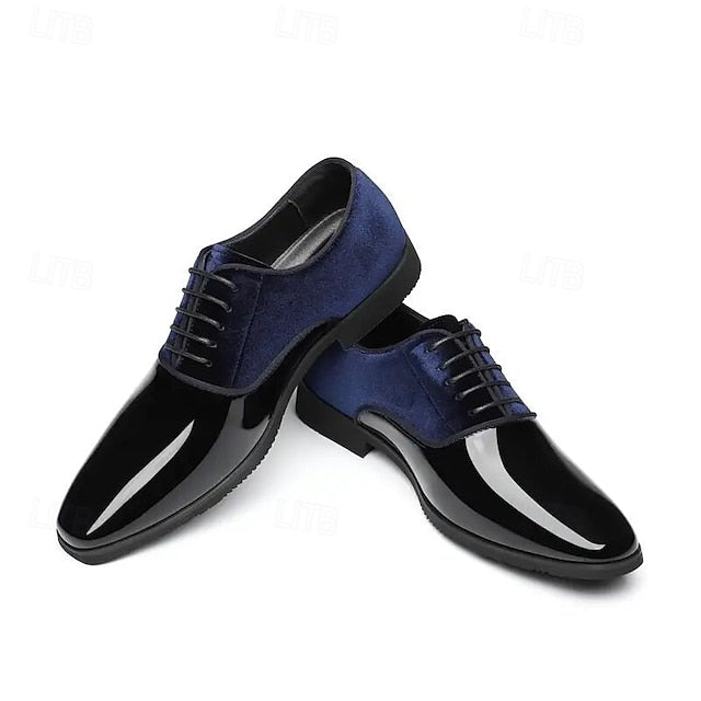 Blue Men's Finish Shoes White with and Dress Velvet Glossy