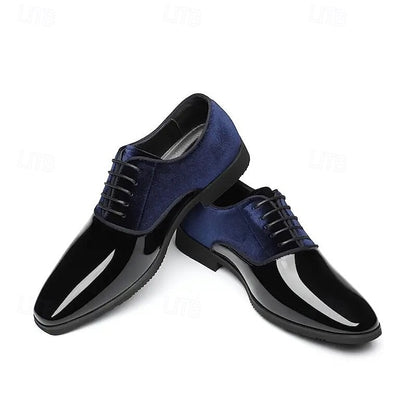 Blue Men's Finish Shoes White with and Dress Velvet Glossy