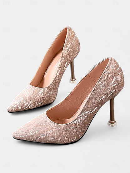 Women's with Glitter Pointed Toe Stiletto Heels Champagne
