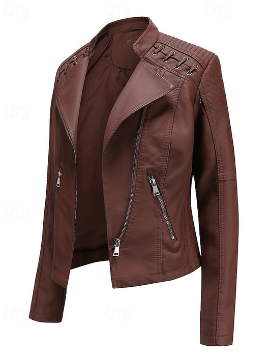 Pocket Leather Comfortable Jacket Zipper Faux Women's