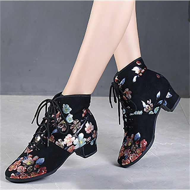 Women – Low Black for Comfortable Dance Shoes Lace-up Floral