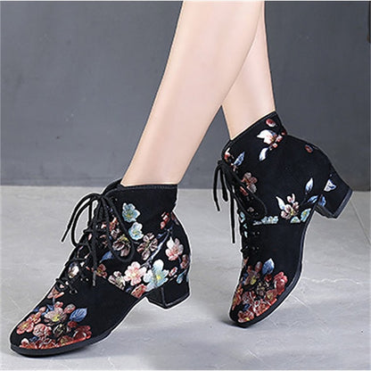 Women – Low Black for Comfortable Dance Shoes Lace-up Floral