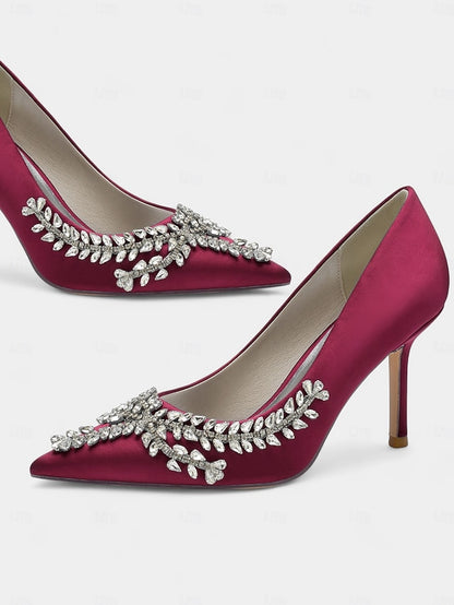 Rhinestone-Embellished Women's Satin – Stiletto Heels