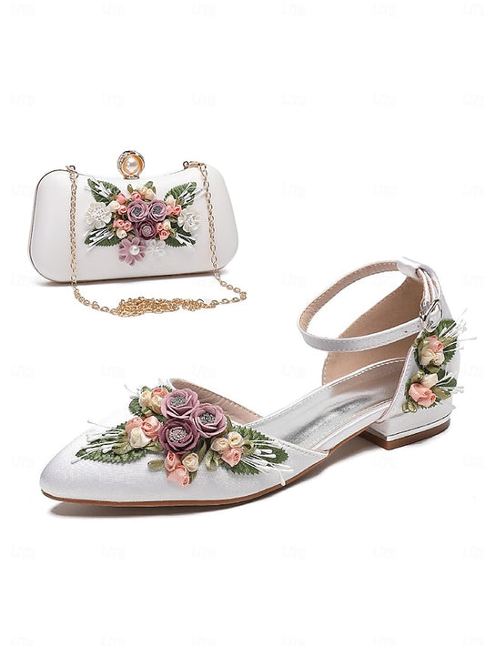 Clutch White – Floral with Shoes Flat Matching Embroidered