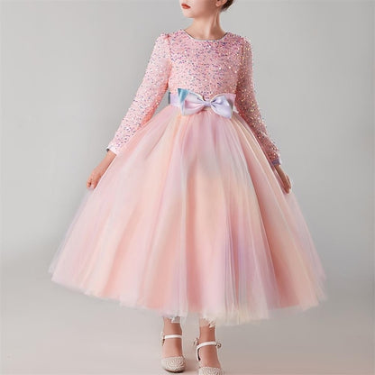 Kids Girls' Party Flower Long Color Girl Solid Dress