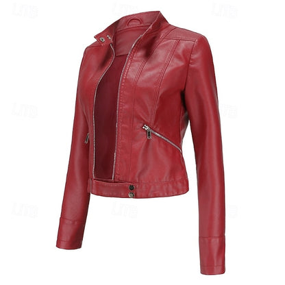 Faux Comfortable Pocket Women's Leather Jacket Zipper