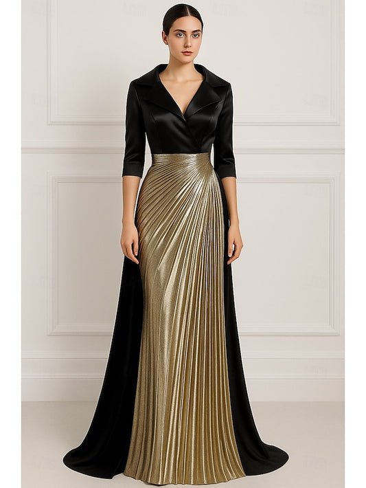 Elegant Gown Formal Gold Evening A-Line Black Dress Wedding