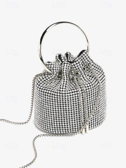 Sparkling Silver Bucket with Rhinestone Bag Women's Metal
