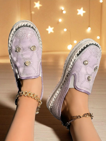 Sneakers with Red Platform Rhinestone Women's Slip-On Studs