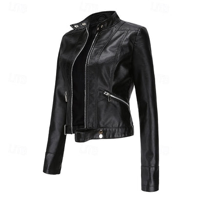 Faux Comfortable Pocket Women's Leather Jacket Zipper