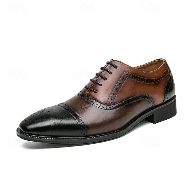 Brown Men's Oxford – Shoes Faux Wingtip and Leather Black