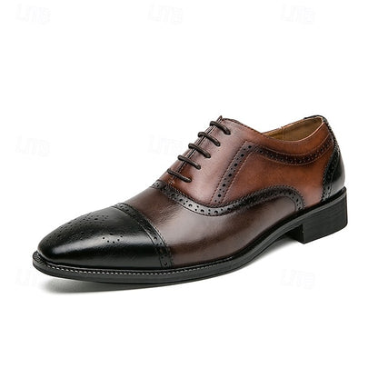 Brown Men's Oxford – Shoes Faux Wingtip and Leather Black