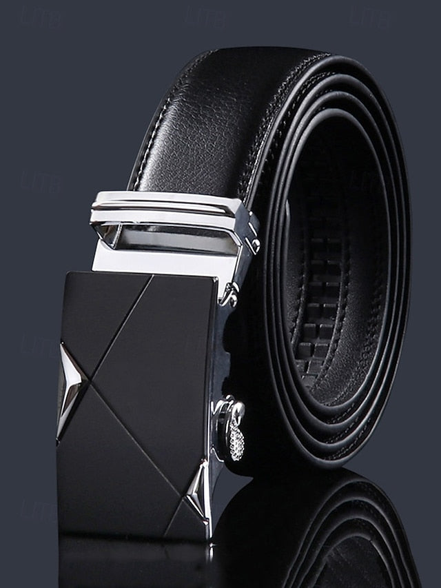Leather Elegant Black with Metal Belt Men's Adjustable