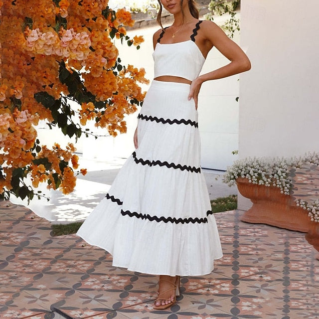 Women's Midi Dress White Dress Graduation Dress Two Piece