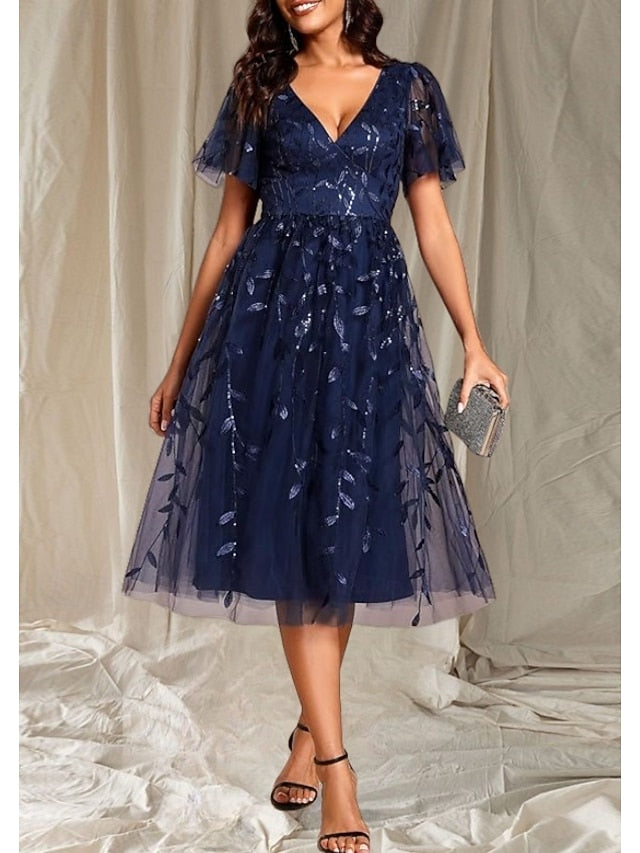 Guest Neck Bride of V Dress Elegant Wedding the Mother A-Line