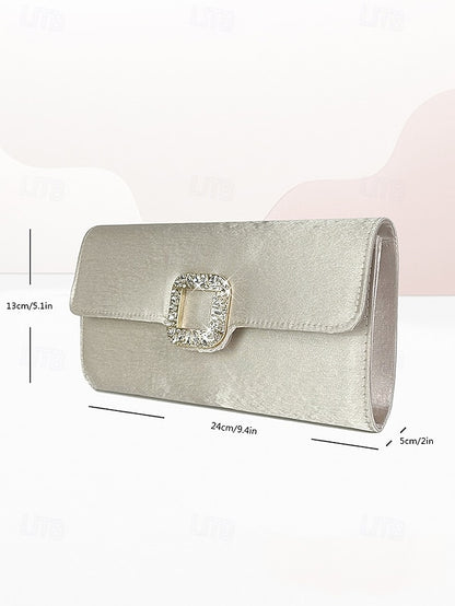 Rhinestone Women's White Elegant Buckle with Clutch - Satin
