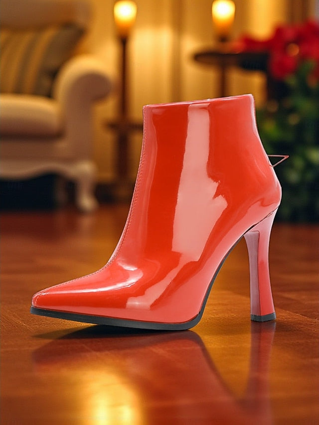 Boots Stiletto with Faux Fur Heel Lining Ankle Women's Gold