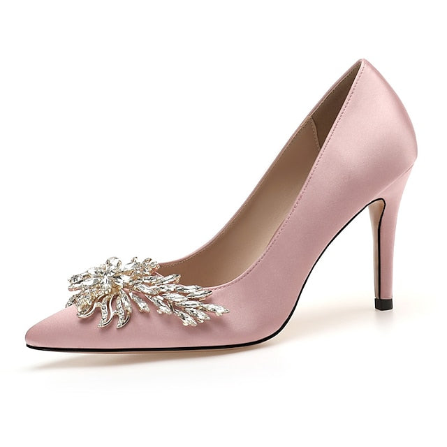 – Elegant Heels Pink Rhinestone Women's Satin High