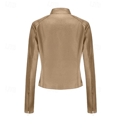 Faux Comfortable Women's Jacket Pocket Zipper Leather