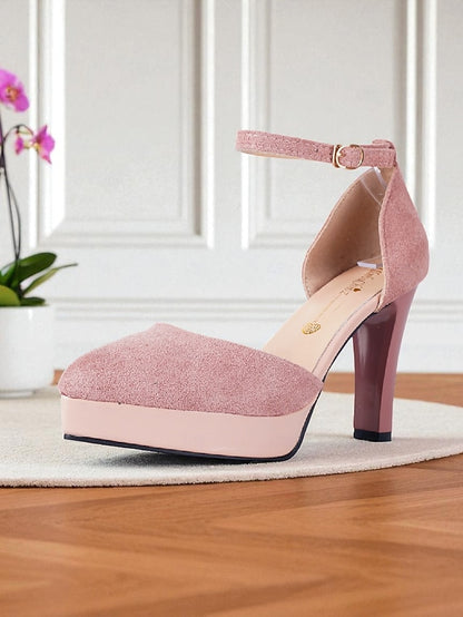 High 1950s Women's Ankle Heel Suede Strap Platform Burgundy