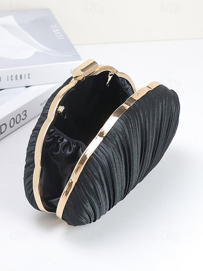 Purse Pleated Evening Clutch Satin Shell Women's