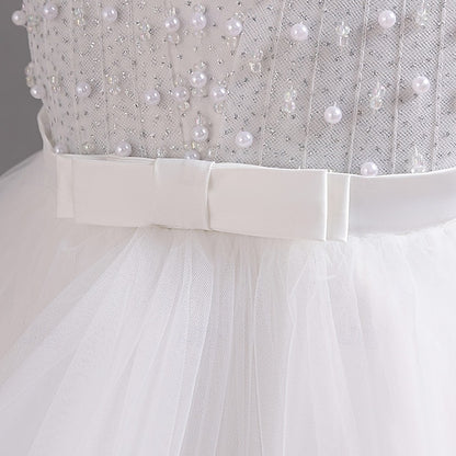 Sleeve Party Color Short Dress Girls' Solid Kids Wedding