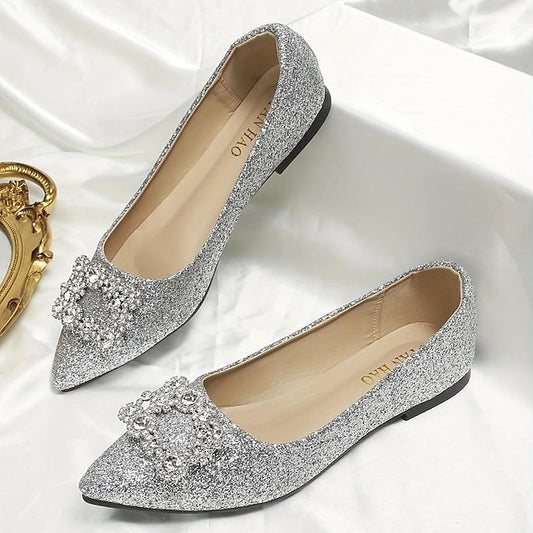 Glitter Flats Rhinestone Silver with Embellished Women's