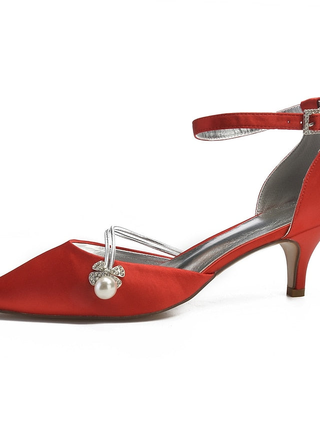 Satin Pearl and Kitten Heels Blue Women's Dark with