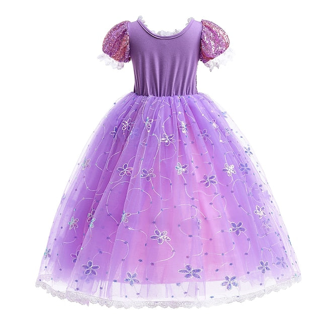 Cosplay Girl Rapunzel Princess Flower Cloak Dress