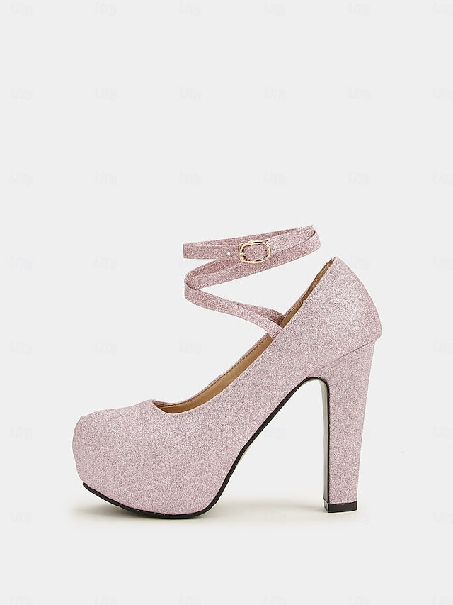Strap Ankle Glitter with Pink Platform – Women's Heels