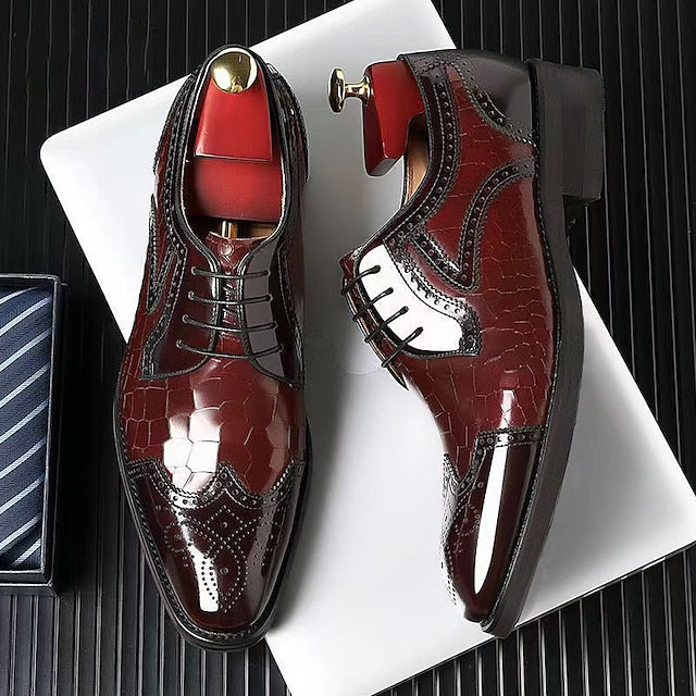 Patent Oxford Brogue Burgundy with Men's Leather Shoes