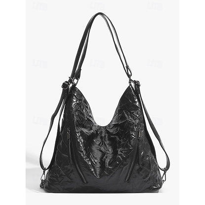 Schwarze Hobo-Tasche aus Leder für Damen – Lack-Crinkle-Tasche Sleek