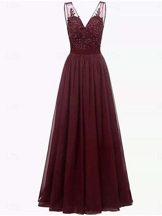of Floor Elegant Simple Bride A-Line Dress V Mother the Neck