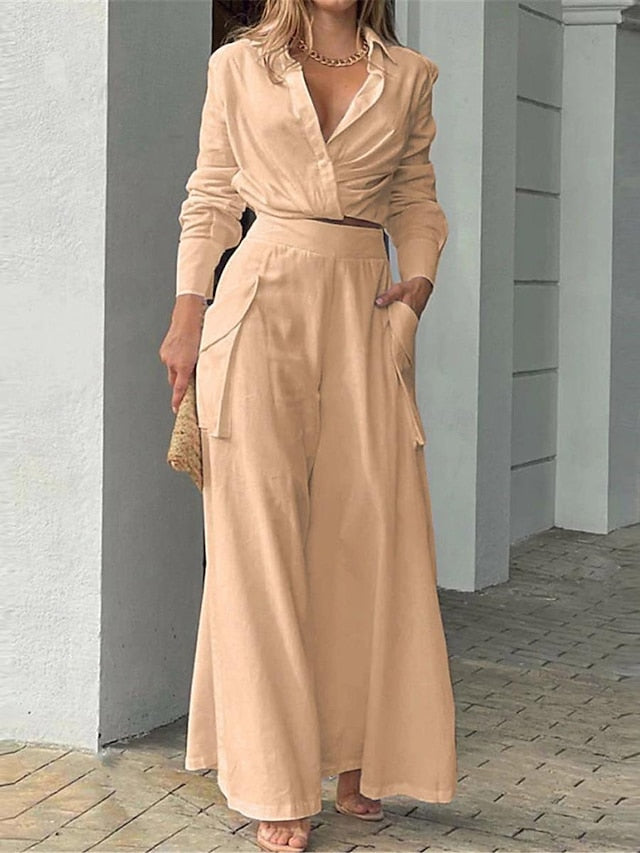 Women's Elegant Stylish Shirt Cotton Linen Sets Two Piece