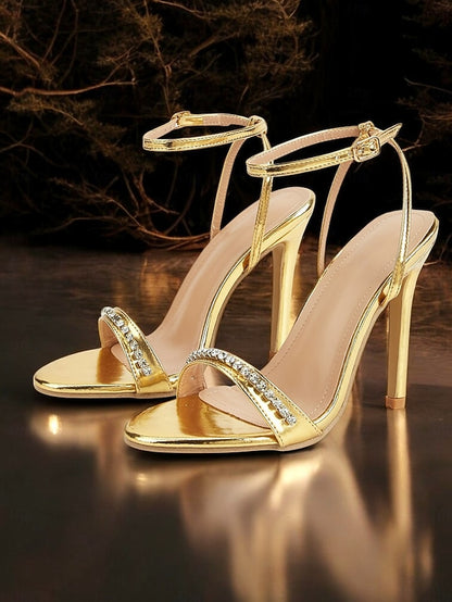 Ankle Heels Metallic Dazzling Women's High Gold Strap –