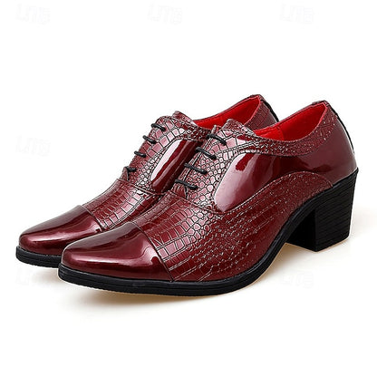 Men's Black Crocodile Leather Faux Patent Oxford Pattern