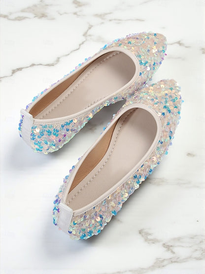 Ballet Sequin Women's - Toe Pointed Flats Black Sparkly