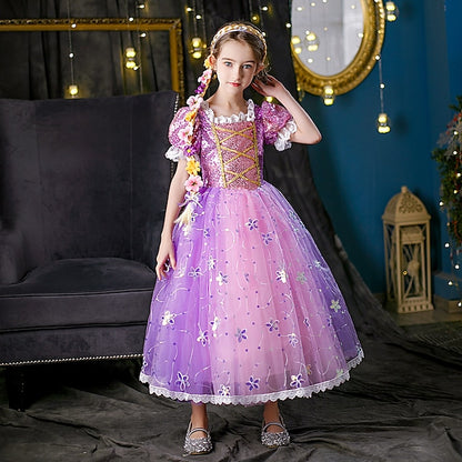 Cosplay Girl Rapunzel Princess Flower Cloak Dress