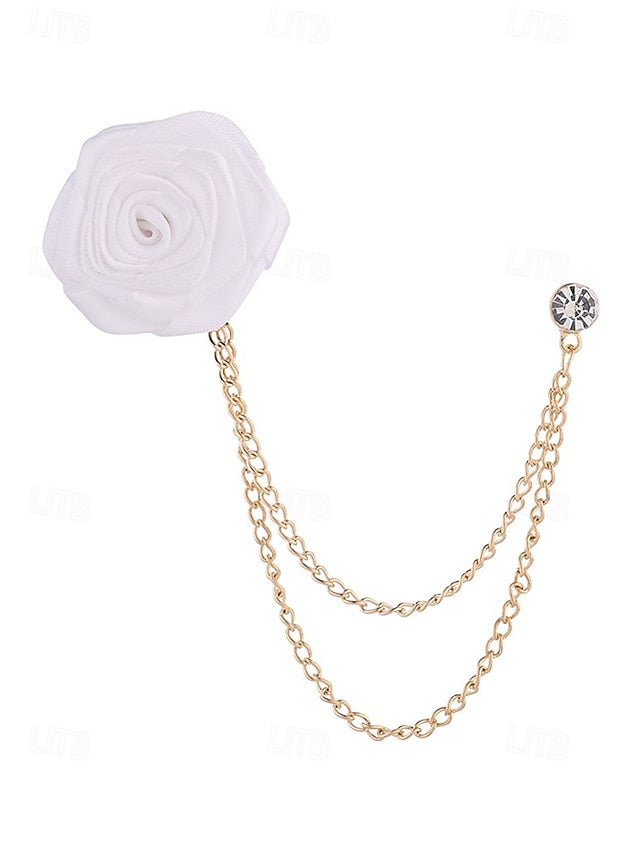 Chain – Lapel Red Men's Rose Pin with Gold Elegant