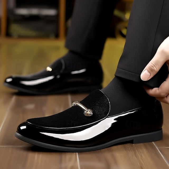 Loops Green Loafers Decorative with Men's Faux Leather Gold