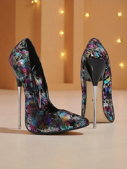 Red Jacquard Women's Stiletto Heels High