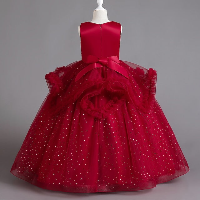 Kids Solid Sequin Dress Party Girls' Sleeveless Color