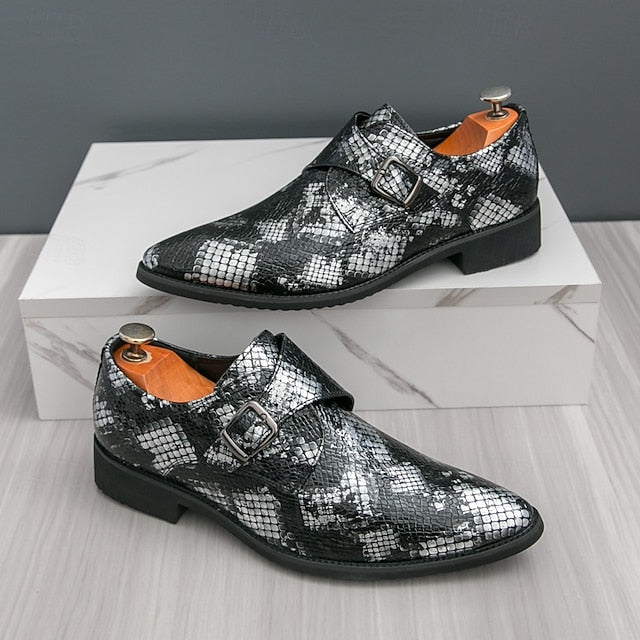 Men Monk – Formal Shoes Snake Classic Print for Strap Brown