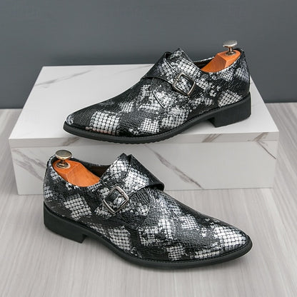 Men Monk – Formal Shoes Snake Classic Print for Strap Brown
