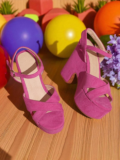 Platform Sandals with Hot Suede Ankle Strap Pink - Women's
